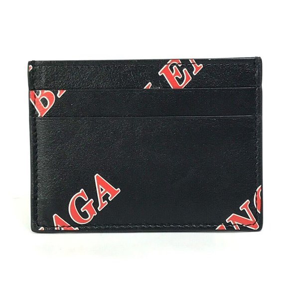 BALENCIAGA Logo print name card holder Card Case Leather Black - Picture 1 of 13